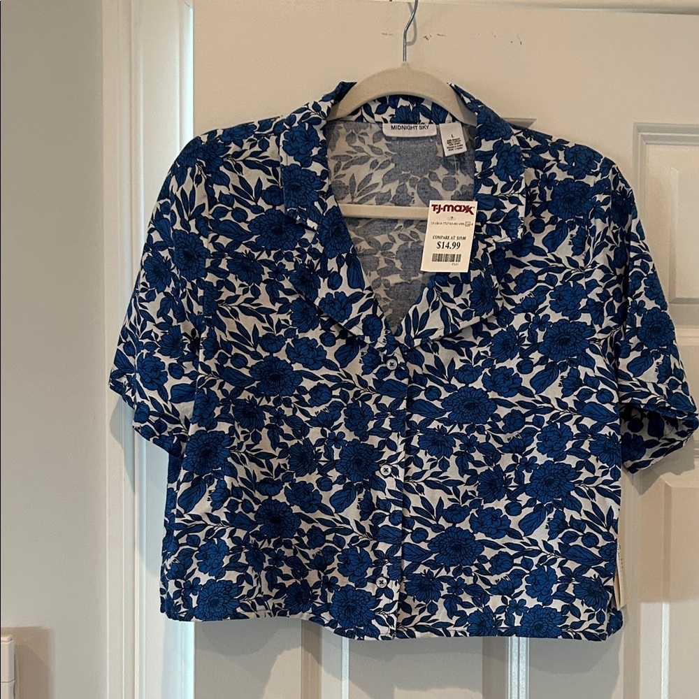 Elegant Blue Floral Button Down Shirt
